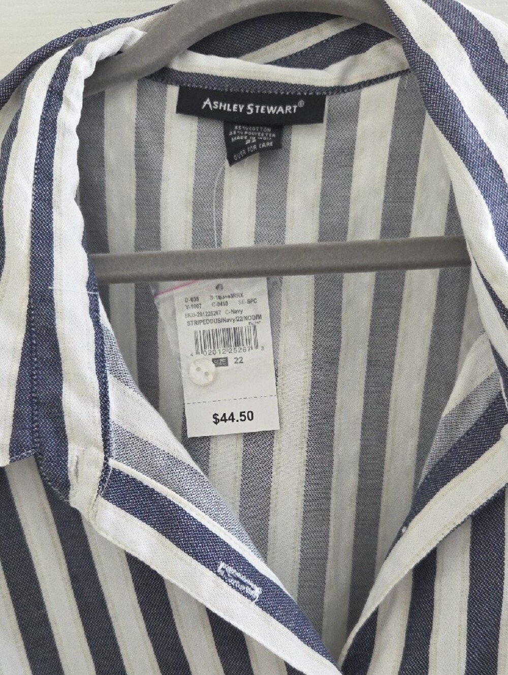 Ashley Stewart Black & White Striped Button-Front Tunic - Picture 8 of 8